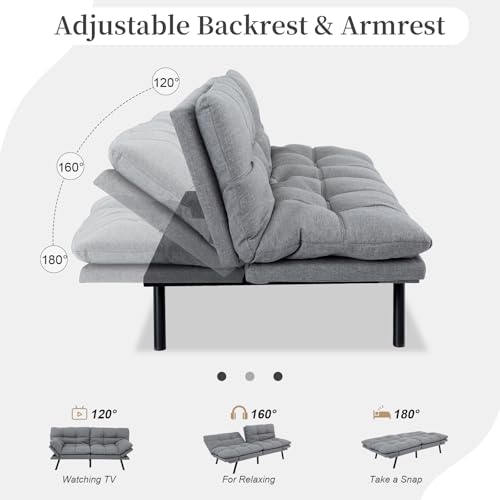 Convertible Memory Foam Futon Sofa Bed with Adjustable Backrest