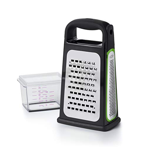 OXO Good Grips Etched Box Grater with Removable Zester | Ideal for Grating Cheese or Zesting Fruits | Storage Container Included | 4 Sided Grater | Comfortable Handle