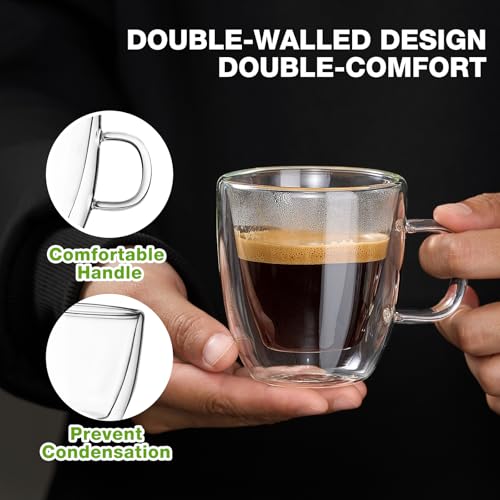 Mfacoy Double Wall Glass Espresso Cups Set of 2 - 5.4 oz Coffee Shots with Handle