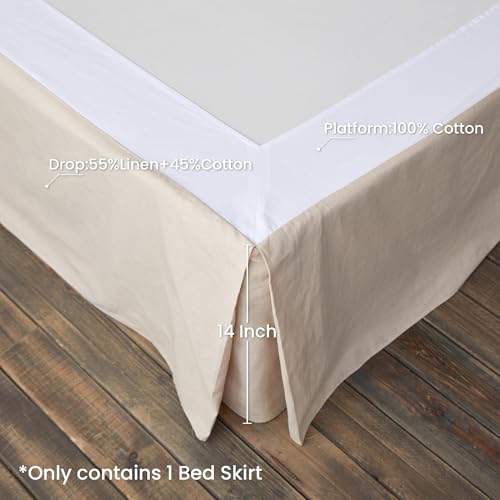 French Linen Blend Wrap Around Bed Skirt - 14-Inch Drop Queen Size