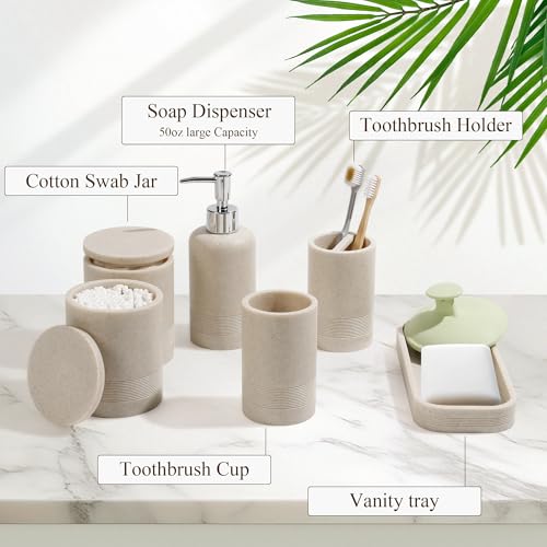 6-Piece Resin Bathroom Accessory Set, Stone Texture Organizer, Beige