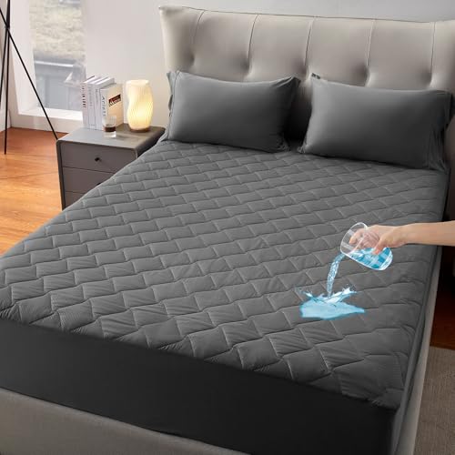 SLEEP ZONE Waterproof Queen Mattress Protector - Deep Pocket Grey