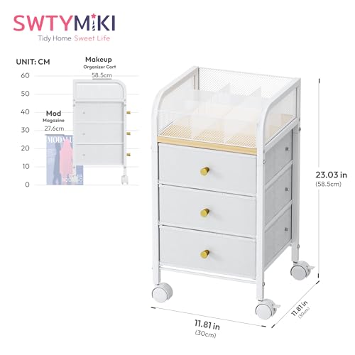 White 4-Tier Rolling Makeup Organizer Cart with 3 Drawers & 9 Compartments