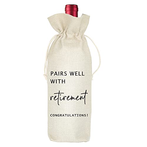Pairs Well With Retirement Wine Bag - Reusable Linen Bottle Sleeve
