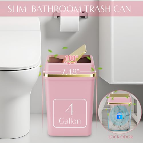 9-Piece Pink Bathroom Accessory Set with 4-Gallon Trash Can and Organizer