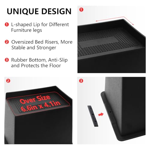 Heavy Duty 6 Inch Bed Risers - Oversized Furniture Lifts (4 Pack)