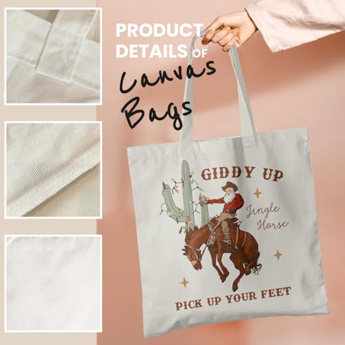 Howdy Santa Claus Canvas Tote Bag for Women - Western Cowgirl Gift (Variation: Howdy Santa1) Veqzc