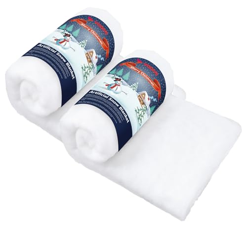 Fluffy Artificial Snow Blanket Roll - Flame Retardant Fake Snow (2 Pack)