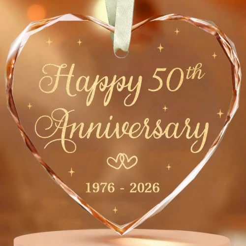 50th Anniversary Heart Glass Ornament - Golden Wedding Keepsake Gift