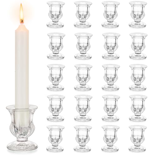 Inweder 20Pcs Clear Glass Candle Holders Taper Candle Stand Bulk
