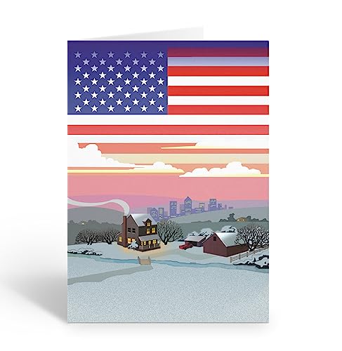Stonehouse Collection American Winter Country House Christmas Card Set (12 Cards & Envelopes) - American Country House Variation