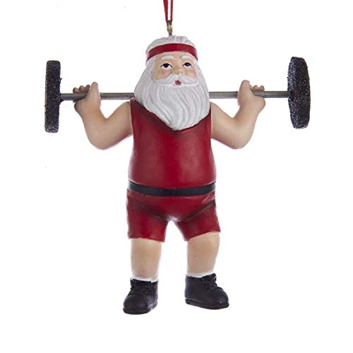 Santa Weightlifter Christmas Ornament - Humorous Holiday Tree Decor