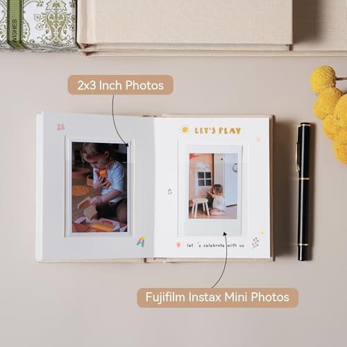 Mini Photo Album for 2x3 Inch Film with Memo Writing Space, Linen Cover