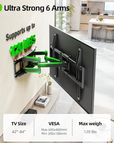 Full Motion TV Wall Mount Bracket for 42-82 Inch TVs - Swivel & Tilt