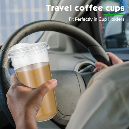 Baderke 50 Pack 20 Oz Clear Plastic Cups with Lids - Strawless Sip Design