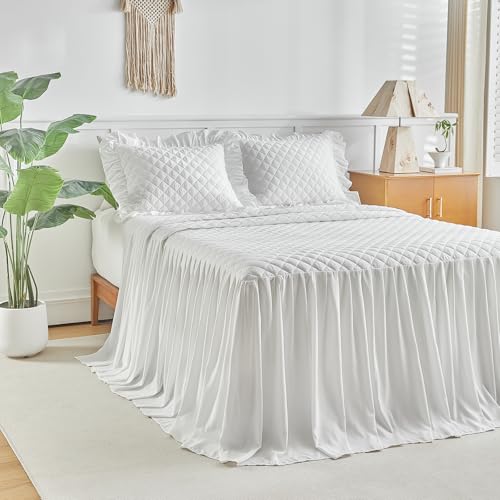 Ruffled Skirt Bedspread Set with 30-Inch Long Drop - Farmhouse Quilt