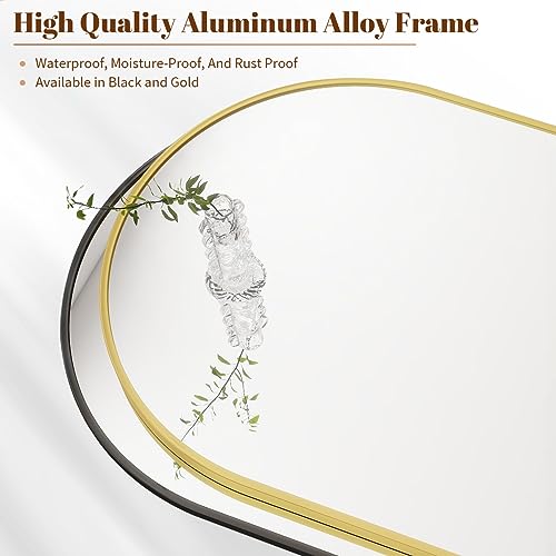 24x36 Inch Arched Wall Mirror, Brushed Metal Frame Vanity Mirror for Bathroom