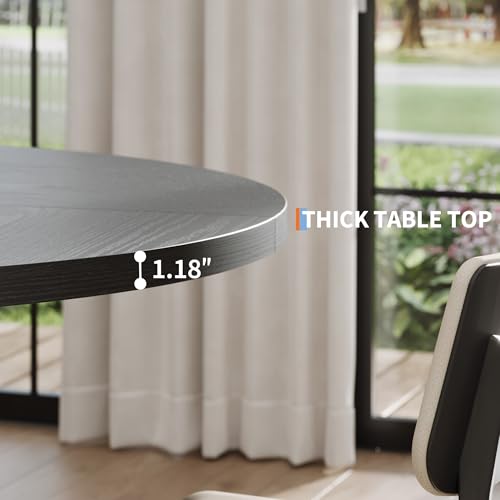 47-Inch Round Dining Table, Black Wooden Pedestal Kitchen Table for 4-6