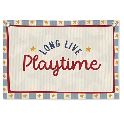 Long Live Playtime Linen Canvas Banner - 30x20 Inch Nursery Wall Decor