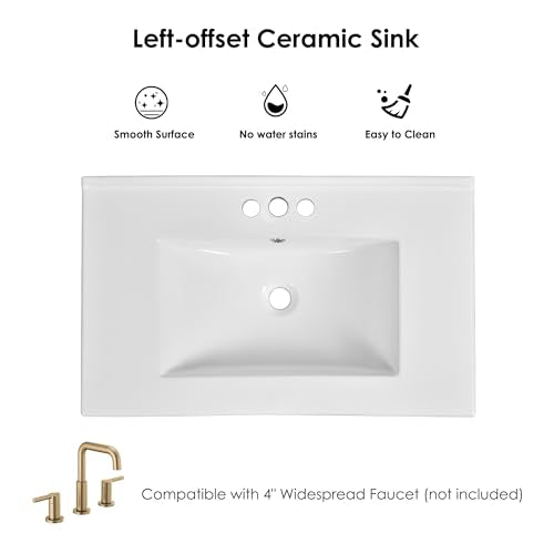30-Inch Bathroom Vanity with Ceramic Sink, Blue Freestanding Storage Cabinet