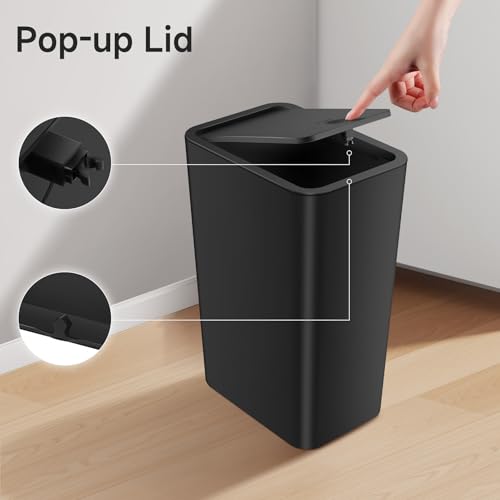 Bathroom Trash Can with Lid 4 Gallon Slim Plastic Wastebasket
