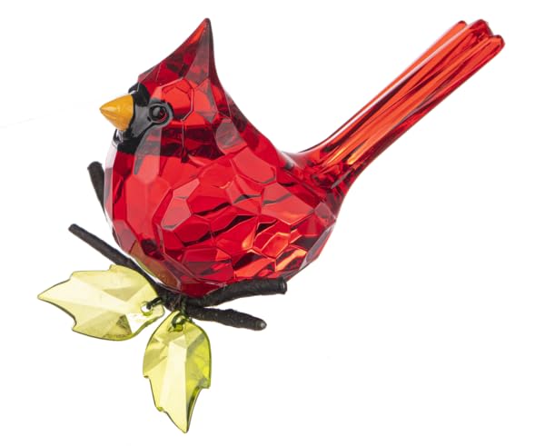Red Acrylic Cardinal Figurine - Faceted Crystal Style Tabletop Decor