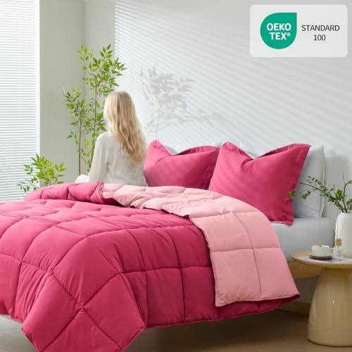 Full Size Hot Pink Bedding Comforter Set | Reversible & Soft