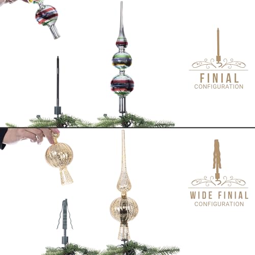 Universal Twist-On Christmas Tree Topper Holder and Stabilizer, Green Metal