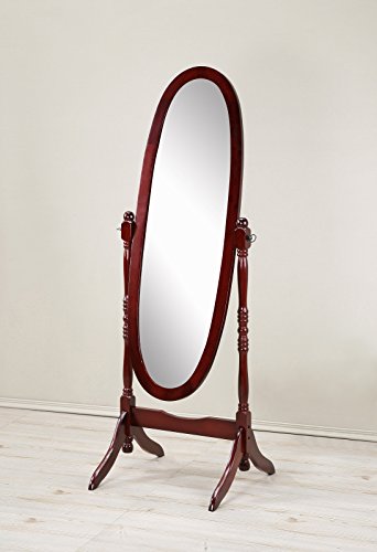 Traditional Oval Floor Cheval Mirror, Cherry Wood Finish, 59-inch