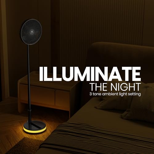 Portable Wireless Oscillating Fan with Remote, LED Light & Power Bank