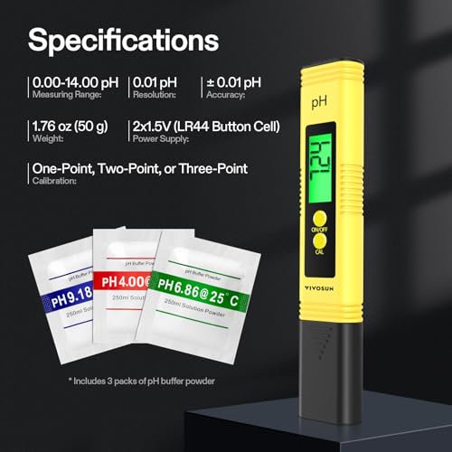 VIVOSUN Digital pH Meter Pen Tester with ATC and Backlit LCD for Hydroponics and Pools