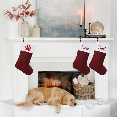 19.5in Burgundy Knit Christmas Stocking with Monogram Initial S - Embroidered Initial