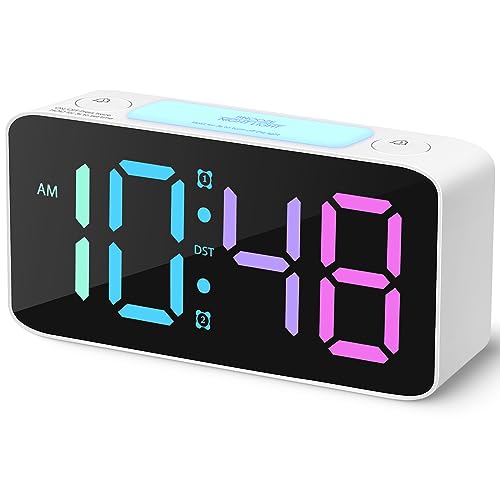 Extra Loud Digital Alarm Clock for Heavy Sleepers with RGB Display & USB Charger