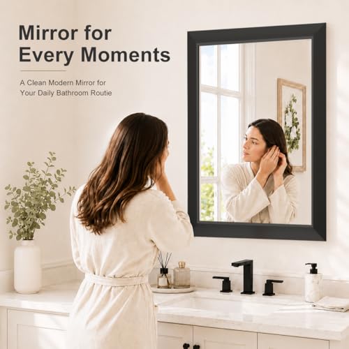 24x36 Matte Black Bathroom Vanity Mirror, Rectangle Wall Mirror with Metal Frame