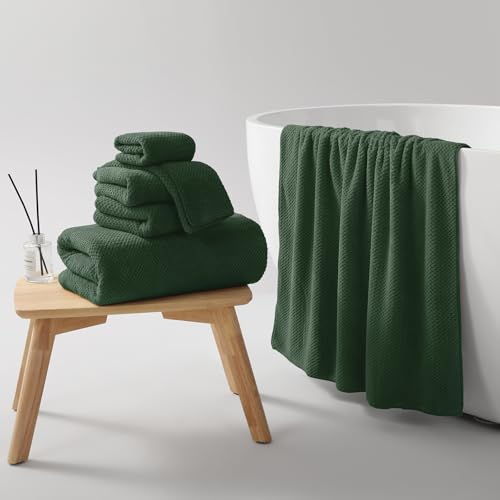 REDKISS 6-Piece Coral Fleece Bath Towel Set - Olive Green