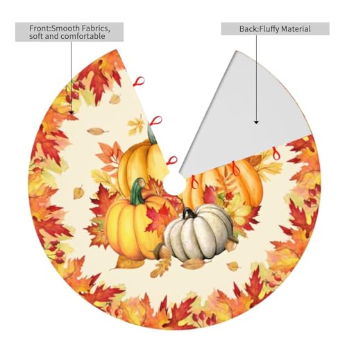 Fall Pumpkin Christmas Tree Skirt - 30 Inch Farmhouse Holiday Tree Mat