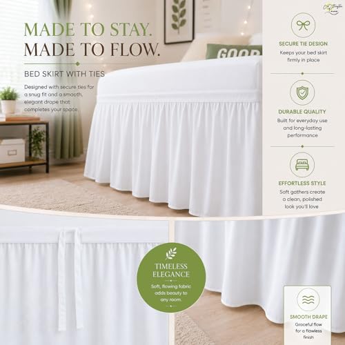 Twin XL Ruffled Bed Skirt with 32 Inch Drop - Wrap Around Dust Ruffle, White