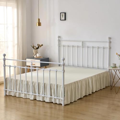 Queen Size Tufted Ruffled Bed Skirt - 14 Inch Drop with Split Corners