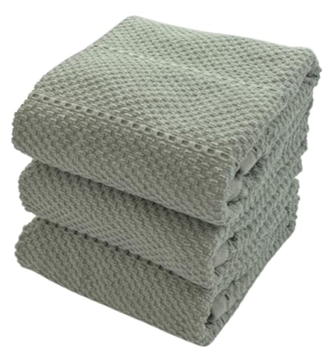 Sage Green Kitchen Dish Towels, 18" x 28" 100% Cotton Terry Set of 3