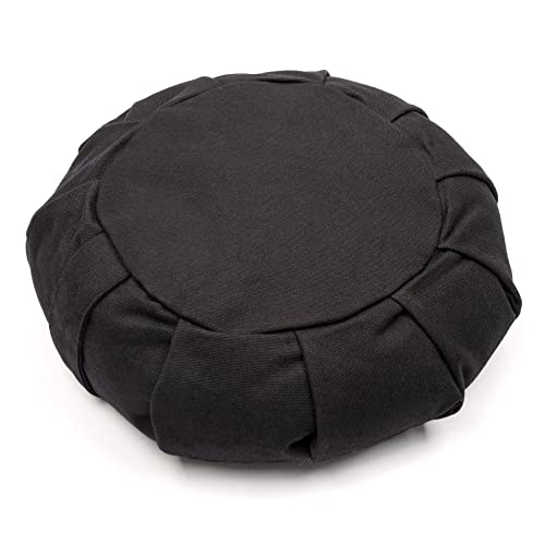 Zafu Yoga Meditation Cushion, Round Cotton Floor Pillow with Buckwheat Filling