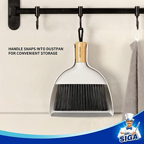 Mini Dustpan and Brush Set with Natural Bamboo Handle - Portable Handheld Broom