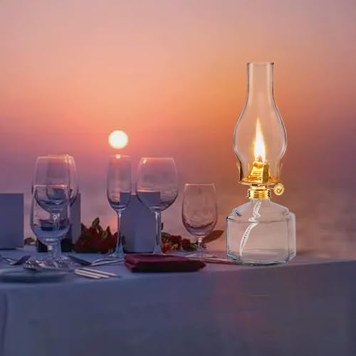 Vintage Glass Kerosene Oil Lamp for Indoor Use - Clear Hurricane Lantern