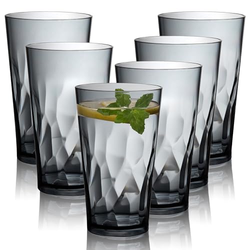 16 oz Unbreakable Plastic Drinking Glasses, Shatterproof Tumbler Set of 6