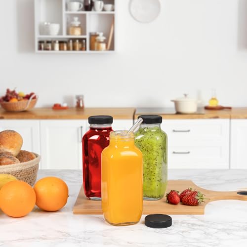 16 oz Glass Juice Bottles with Lids, Set of 3 Leakproof Reusable Containers