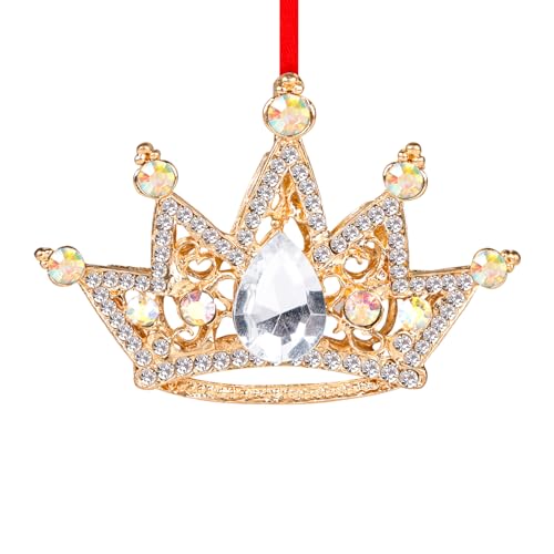 Metal Crown Christmas Ornament with Rhinestones – Decorative Keepsake