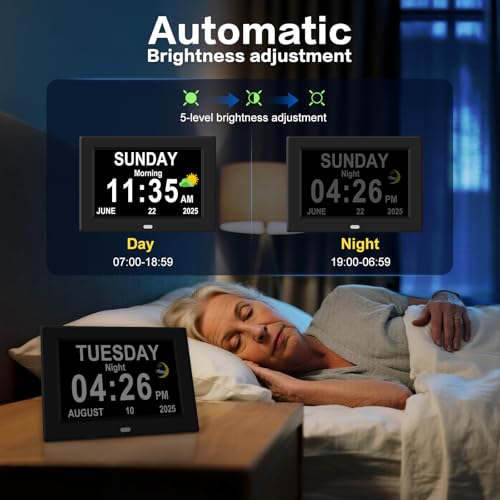 7-Inch Digital Alarm Clock for Seniors with Large HD Calendar Display