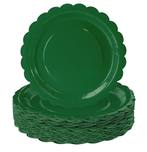 HEIPINIUYE 25 Pack Green Paper Plates 7 Inch Scalloped Disposable Dinnerware for Parties