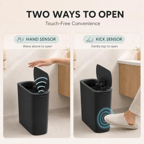 Automatic Small Bathroom Trash Can with Lid 2.6 Gallon Black Touchless Motion Sensor Garbage Can