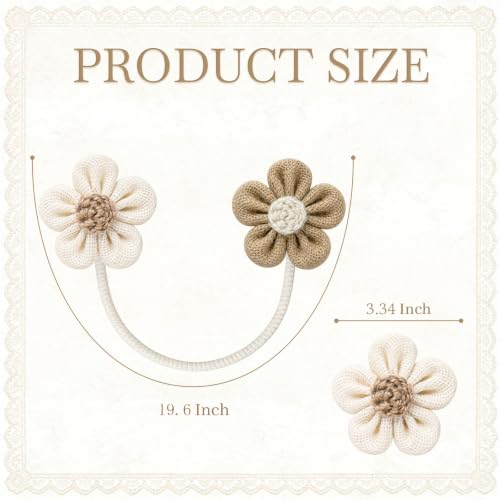 Boho Flower Curtain Tiebacks, Adjustable Linen Cotton Holdbacks - 2 Pack