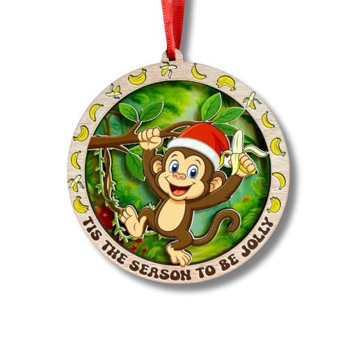 TSIMPLE Monkey Ornament for Christmas Tree - Funny 2-Layer Wooden & Acrylic Holiday Decor - Gift for Animal Lovers - Listing Variant